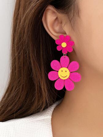 1 对女士花朵吊坠耳环，适合日常佩戴