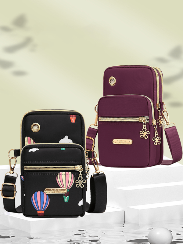 Bolsa transversal de nylon à prova d'água para mulheres, bolsa de ombro pequena para celular, bolsa de braço para esporte e corrida ao ar livre para telefone celular, bolsa transversal e bolsa de pulso mini para homens e mulheres, necessaire (posição da impressão aleatória)