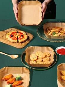 100 pièces de papier sulfurisé carré et rond jetable pour friteuse à air, papier anti-huile pour la cuisson, le barbecue, les activités de plein air. Doublures pour friteuse à air, accessoires de cuisine pour friteuse à air