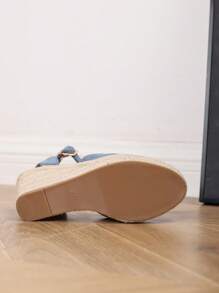 Sandale espadrille țesute cu iarbă cu platformă în stil european și american, sandale de vară la modă cu bretele peep-toe pentru femei - Albastru - Vizualizare 6