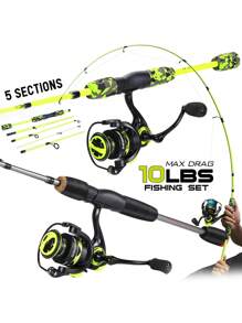 SOUGAYILANG Kit de Combo de Pesca: Caña de Spinning de 5 Secciones de Fibra de Vidrio y Carrete de Aluminio con Relación de Engranaje 5.2:1 - Carrete de Pesca Intercambiable Derecha/Izquierda con Kit de Accesorios de Pesca (Especificación de Línea de Pesca Aleatoria)