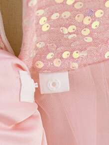 H HIBOBI Babyflicka 3D Blommig Applikation Paljettdetalj Stor Rosett Tyll Festklänning - Rosa - Visa 8