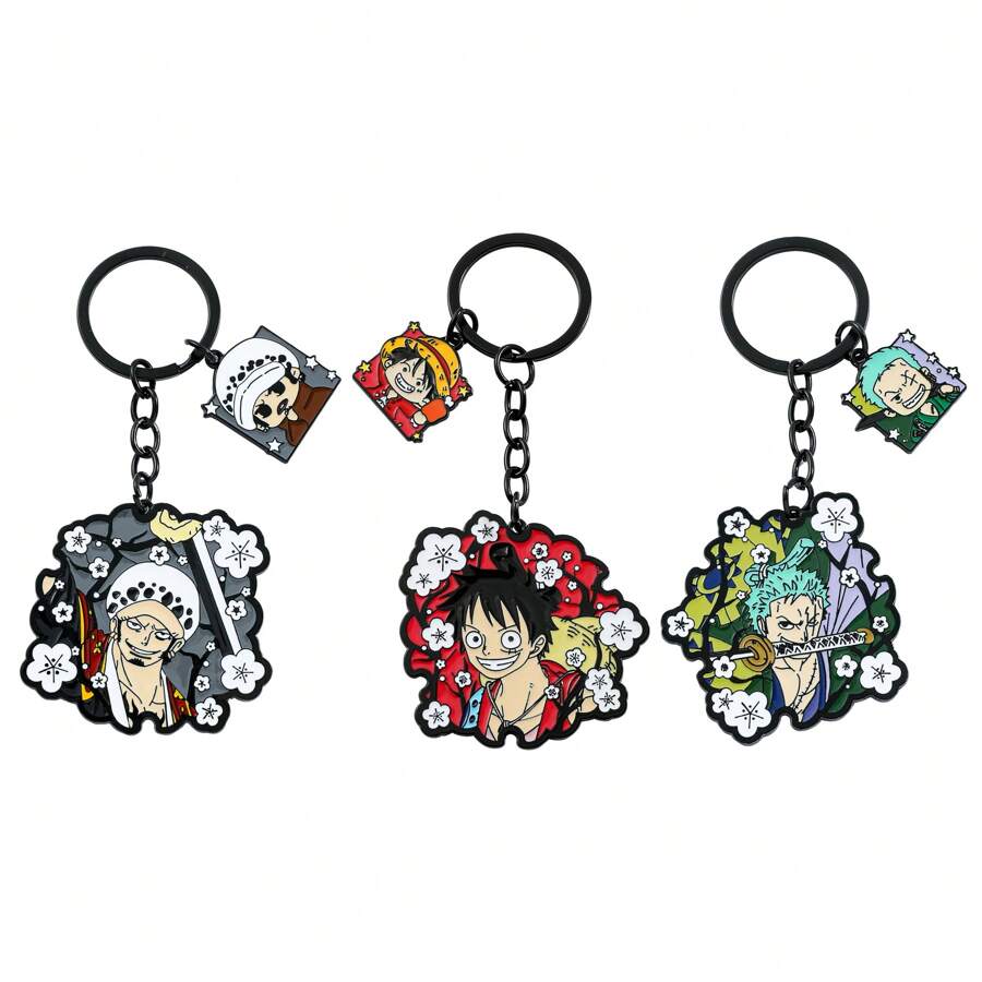 1/3件装 卡通动漫 草帽路飞、罗罗诺亚·索隆 金属钥匙扣 时尚包包挂件