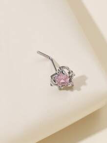 1 pièce Bijou de nez en acier inoxydable argent avec zircone rose en forme de cœur - Rose bonbon - Voir 2