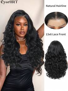 Music Festival YaKi Body 13*6 Lace Frontal Wigs 20 Inch Natural Long Body Wavy YaKi Extension Hair Wigs High Temperature Synthetic Lace Front Wig Black Color For Women Wear Cosplay Daily And Party