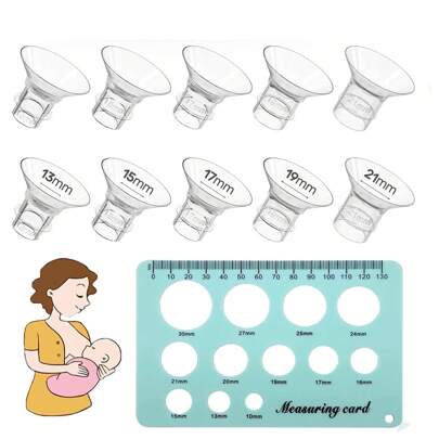 10pcs Breast Pump Funnel Measurement Kit (13/15/17/19/21mm), Fits Most 24mm Breast Pump Flanges/Shields, Silicone Funnel Liners, Compatible With Momcozy/Spectra/Bellababy Breast Pumps, Essential Breastfeeding Accessory (Includes Measuring Tape)