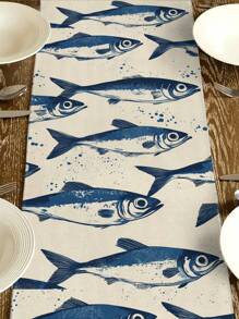 1pc Fish Pattern Table Runner, Modern Style, Daily Home Decor Table Runner, Kitchen Decor, Minimalist And Elegant, Suitable For Home Kitchen Decor And Event Parties - Multicolor - View 6