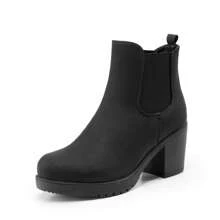 Women's Chunky High Heel Chelsea Ankle Ladies Boots Stylish Suede Fashion Shoes - Black-pU - View 11