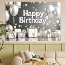1 Silver Birthday Party Background Banner, Sparkling Balloons, Gifts, Multifunctional New Background Hanging Cloth, Birthday Party Decoration Supplies, Holiday Celebrations, Women's Singles Parties, Bedroom And Living Room Wall Decorations, Photography Background Decoration, No Power Required