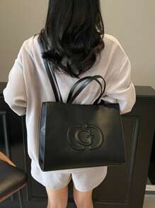 Large Capacity Waterproof Business Casual Fashion Solid Color PU Leather Women Backpack/Shoulder Bag, Suitable For Girls, Ladies, College Students, Newlyweds And Office Workers, Great For Work, Business, Commuting, School And More - Black - View 3