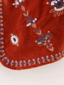 Womens Embroidered Vest Tops Classic Sleeveless Open Front Cardigan Velvet Vest Fall Outwear - Red - View 5