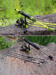 SOUGAYILANG Kit de Combo de Pesca: Caña de Spinning de 5 Secciones de Fibra de Vidrio y Carrete de Aluminio con Relación de Engranaje 5.2:1 - Carrete de Pesca Intercambiable Derecha/Izquierda con Kit de Accesorios de Pesca (Especificación de Línea de Pesca Aleatoria)
