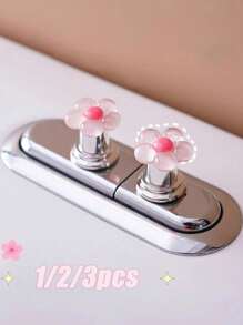 花卉卡通马桶冲水把手，花朵造型马桶冲水按钮，马桶水箱按钮，花朵造型马桶搋子，马桶冲水按钮按压工具，创意花朵抽屉柜拉手 - 轻松按压，时尚浴室配件，增添优雅氛围，适合长指甲浴室装饰，秋季装饰