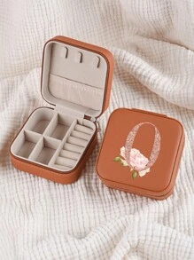 1pc Caixa de joias rosa com flores rosas, caixa de joias de viagem da moda com letras de ouro rosa, caixa de joias de viagem de presente personalizada, presentes de aniversário para mulheres, presentes de Natal para meninas adolescentes, iniciais, caixa de joias de viagem A-Z