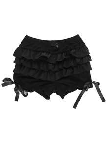 Pantalones cortos negros góticos Y2k para mujer, pantalones cortos de verano con cintura elástica y capas de calabaza, pantalones cortos casuales con volantes, pantalones cortos de cosplay, pantalones cortos tipo enagua, ropa vintage Lolita, ropa de calle.