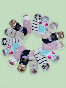 10 Pairs Women Personalized Cartoon Silicone Non-Slip Jacquard Breathable Comfortable Versatile Ankle Socks