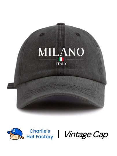 1 Pc MILANO ITALY Print Washed Baseball Cap, Classic Stylish Soft Sweatband Adjustable Size Lightweight Sun Protection Versatile Classic Cap, Suitable For Outdoor Sports Football Games Daily Wear Party Vacation Perfect Gift For Friends And Family