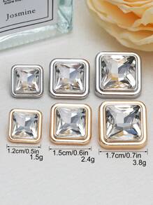 8 pièces/set Boutons carrés en métal avec faux cristaux et pierres précieuses, polyvalents pour chemises, cardigans, pulls, vestes, décoration, artisanat DIY, couture, bijoux, sacs