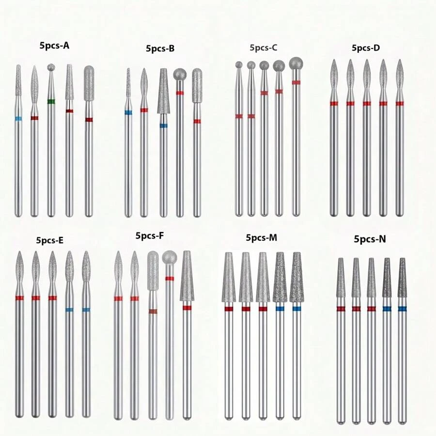 5件套金刚石美甲钻头套装 - 精密修甲磨刀器，带颜色编码刀头，方便识别，适用于卸除亚克力和凝胶指甲油、去除死皮 - 无异味电动指甲锉配件，美甲师用品 - 彩色 - 查看 1