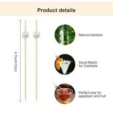 200pcs Gold, Pink, White Bamboo Skewers, Round Creative Faux Pearl Design, Suitable For Kitchen, Tabletop, Fruit Salad, Wedding, Party Events, Ramadan Or Party Use - White - View 2