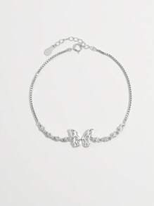 Vaerine 1 件时尚优雅简约精致闪亮 925 纯银镂空蝴蝶设计手链，适合女性在约会、派对、婚礼、展示魅力、礼物时佩戴 - 銀色 - 查看 1