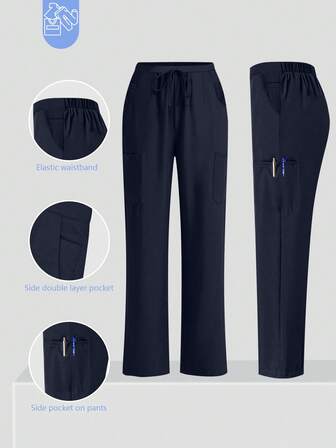 High Quality Women's Nurse Scrub Pants, Comfortable Scrub Pants, Solid Color Simple Multi-Pocket Scrub Pants