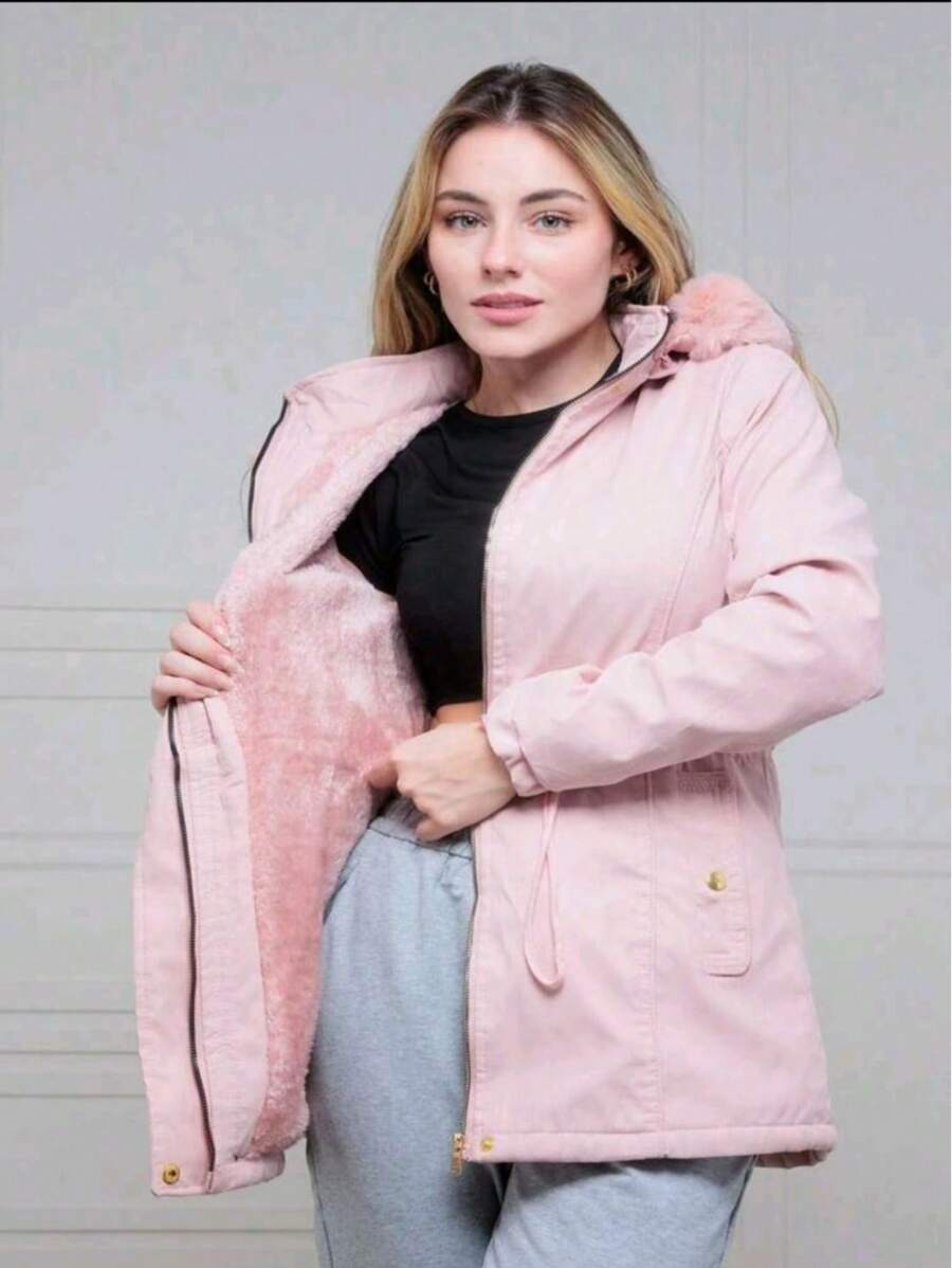 Women's Plus Size Lined Parka Jacket - 淺粉色 - 查看 1