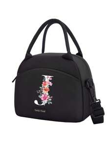 1个字母印花保温午餐包，保温午餐袋，手提包，午餐盒，冰袋，野餐食品袋，帆布轻便便携午餐收纳袋，学校办公室野餐午餐手提包，适合携带上学和上班，生日礼物，纪念礼物。这是一款新颖设计的大容量便携休闲午餐保温包，是女性理想的手提包/午餐盒/学习用品配件。