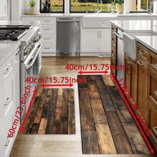 1 pieza Alfombra de silicona con patrón de grano de madera retro antideslizante para cocina de barro, impresión 3D rectangular, apta para sala de estar, dormitorio, pasillo, baño, lavandería - Alfombra de poliéster para decoración del hogar interior y exterior - FUCFD130 - Ver 4
