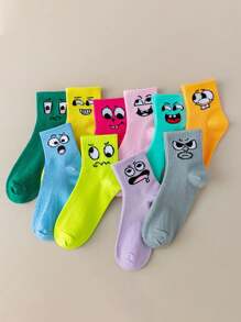 1/3/5/10/15/20 pares de calcetines de tripulación con estampado de rostros de dibujos animados divertidos para hombres, calcetines de moda para uso diario