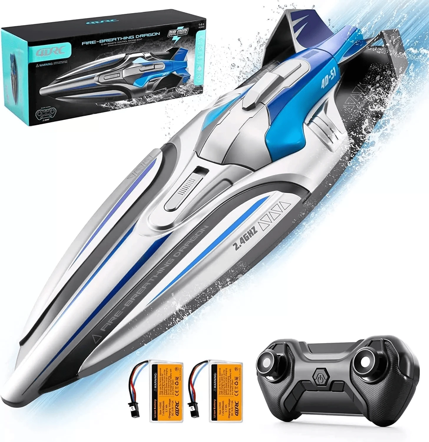 2025 Gray Remote Control Boat 20+ MPH 2.4GHz Racing Boats RC Boat 1~2 Batteries Children's Gifts, Birthday Gifts, Holiday Gifts - Multicolor - View 1