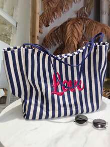 Customized Embroidered Striped Retro Shoulder Bag Slouchy Style Large Capacity Canvas Bag Outdoor Fashion Simple Women's Bag Shopping Bag Large Capacity Korean Edition Classic Retro Stripe Shoulder Bag Simple Sail Bag Wholesale Street Photography Bag Korean New Slouchy Style Fashionable Atmospheric Canvas Bag Large Capacity Shoulder Women's Bag Casual Big Bag - Multicolor - View 5