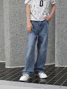 Jeans de pierna recta holgados con efecto teñido anudado muy desgastado, look vintage rasgado y destruido