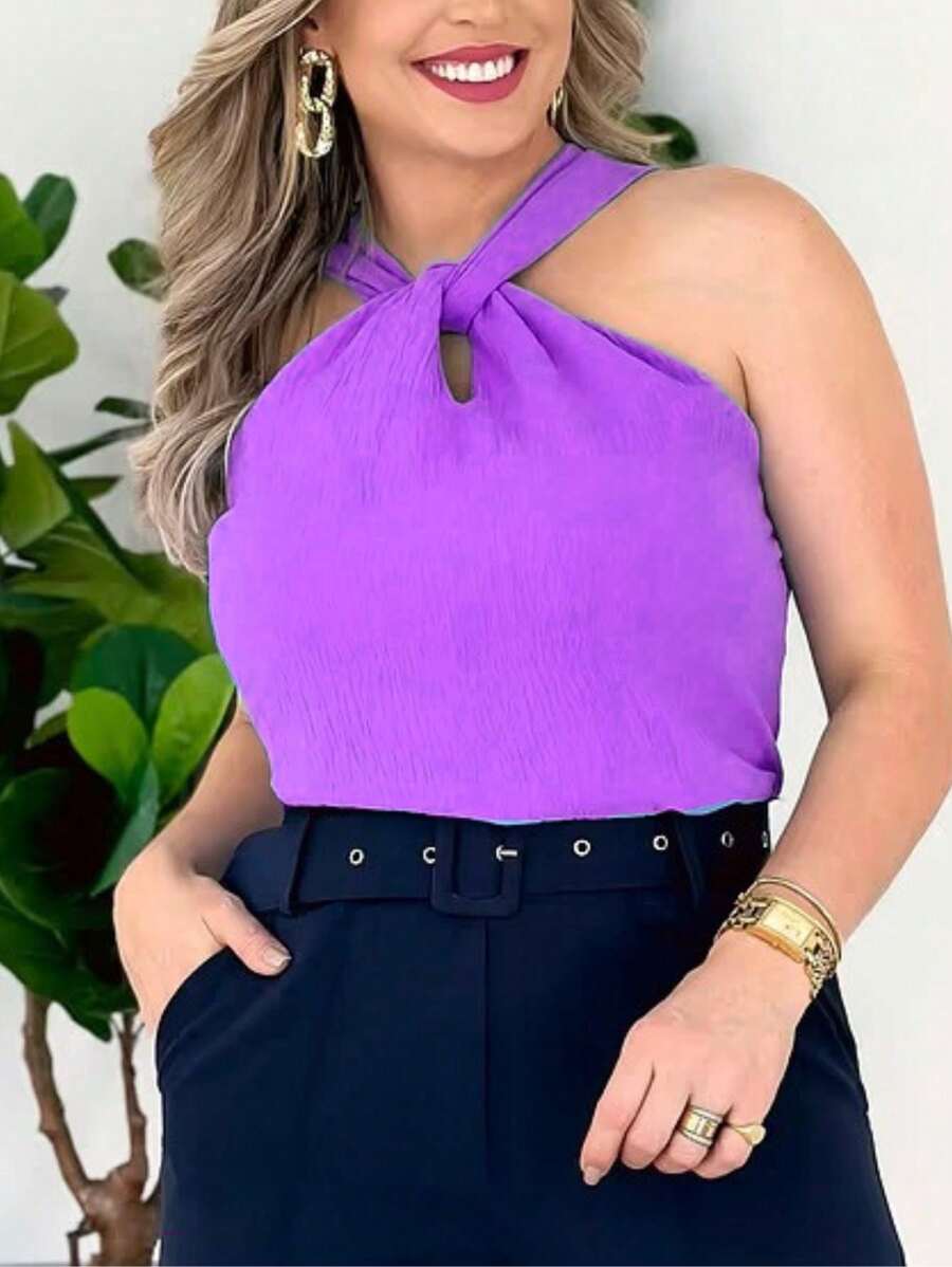 BLUSA REGATA FEMININA ALCA GOLA NÓ SIMPLES CASUAL  SEXY 155 - Lavanda - Visão 1