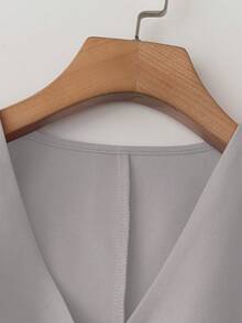 女士优雅无袖 V 领西装外套，时尚前扣背心外套，适合所有季节 - 灰色 - 查看 4