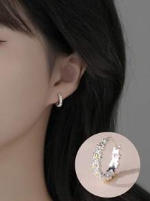 1 Pair 925 Sterling Silver Cute Daisy Hoop Earrings, Suitable For Girls, Ladies, Daily Wear, Birthday, Christmas Gift - Silver - View 6