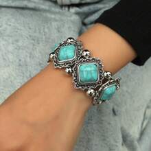 4pcs/Set Retro Turquoise Beaded Sweater Chain Necklace Earrings Bracelet Jewelry Set, Suitable For Women's Daily Wear
