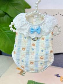 Pet Lace Dress, Cute Blue&White Bear Print, Summer Breathable For Daily Indoor/Outdoor Use, Red Rabbit Print, Great Pet Birthday Gift