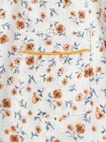 2-teiliges Set aus bequemem, gelbem Rosen-Blume Muster Kurzarm-Top mit Kragen, Knöpfen, Taschen und Schleifenshorts, Damen Nachtwäsche & Freizeitkleidung Set, geeignet für Zuhause im Frühling/Sommer