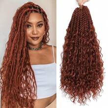1/3/7 包女神盒式辫，10/12/14/18/24 英寸预绕式波西米亚钩针盒式辫，带卷曲发尾，3X 钩针编织合成假发 (#350) - 臟橘色 - 查看 1