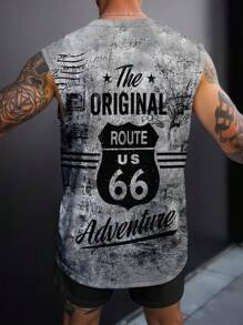 Men's Letter & Graphic Print Sleeveless Round Neck Tank Top & Shorts Set - Multicolor - View 2