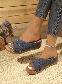 Women's Summer Casual Criss-Cross Open Toe High Heel Hollow Thick Bottom Rhinestone Sandals