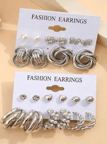 22 stuks overdreven geometrisch ontwerp dames oorbellenset, klassieke neppe parel oorbellen, dagelijks dragen, meisjes sieraden cadeau