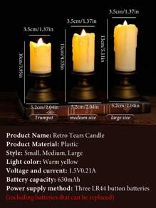 Vela electrónica con luz LED en forma de gota simulada, candelabro retro de luz nocturna pequeña, decoración de escritorio para ambiente - Luz cálida - Ver 8