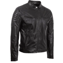 AVIATRIX Men's Real Leather Diamond Biker Jacket T86N - Black - View 2