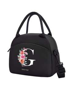 1个字母印花保温午餐包，保温午餐袋，手提包，午餐盒，冰袋，野餐食品袋，帆布轻便便携午餐收纳袋，学校办公室野餐午餐手提包，适合携带上学和上班，生日礼物，纪念礼物。这是一款新颖设计的大容量便携休闲午餐保温包，是女性理想的手提包/午餐盒/学习用品配件。