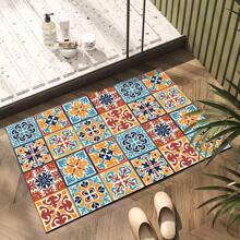 1pc Vintage Geometric Pattern Non-Slip Silica Gel Kitchen Carpet, 3D Printed Rectangular, Suitable For Living Room, Bedroom, Hallway, Bathroom, Laundry Room - Polyester Rug, For Indoor And Outdoor Home Decor - FUCFD128 - View 5