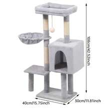 Multi-Level Cat Tree Tower With Scratching Posts, Hammock & Condo - Grey Plush Cats Activity Center For Indoor/Outdoor - Grey - View 2