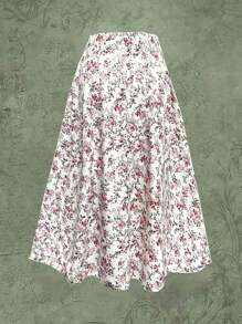 Floral Print Elastic Waist Skirt, Casual A-Line Skirt For Spring & Summer, Women Clothing