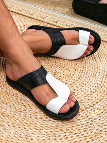 Sandalias deslizantes cómodas de estilo árabe para hombres, pantuflas formales, zapatos de playa - Blanco y Negro - Ver 3